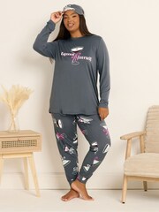 Yours Curve Grey Soft Touch Cocktails Long Sleeve Pyjamas Set - Image 3 of 4