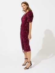 M&Co Red Sequin Velvet Wrap Dress - Image 2 of 5