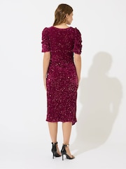 M&Co Red Sequin Velvet Wrap Dress - Image 3 of 5