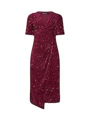 M&Co Red Sequin Velvet Wrap Dress - Image 5 of 5
