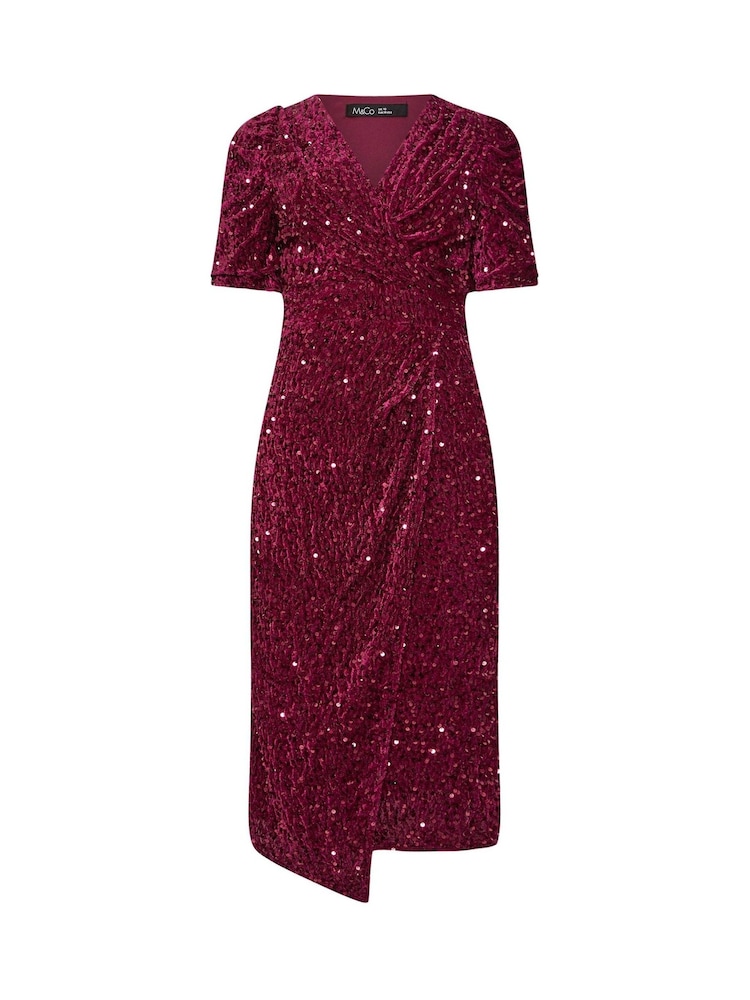 M&Co Red Sequin Velvet Wrap Dress - Image 5 of 5