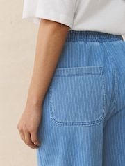 Mid Blue Striped - Denim Jersey Wide Leg Cropped Joggers - Imagen 4 de 7