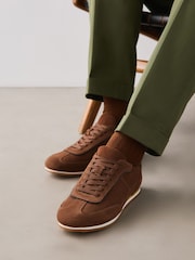 بني - Suede Court Trainers - Image 1 of 5