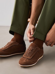 بني - Suede Court Trainers - Image 2 of 5