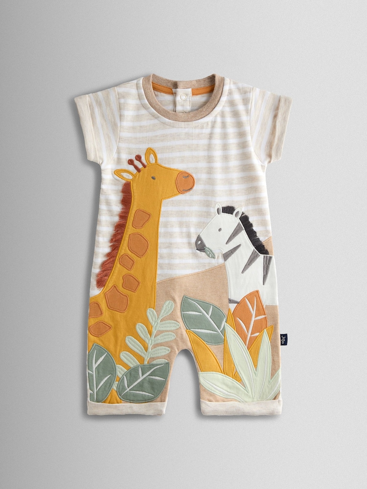 JoJo Maman Bébé Natural Appliqué Scene Romper - Image 1 of 3 JoJo Maman Bébé Natural Appliqué Scene Romper - Image 1 of 3