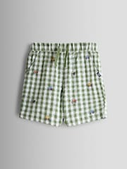 JoJo Maman Bébé Green Tractor Embroidered Gingham Shorts - Image 1 of 3