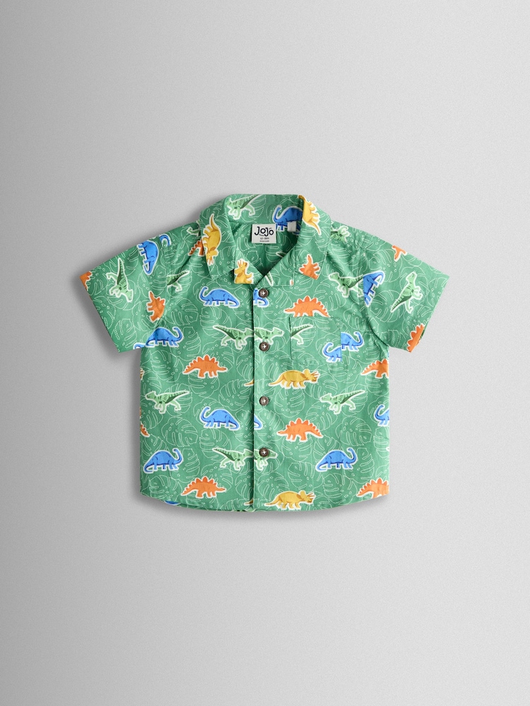 JoJo Maman Bébé Khaki Green Dino Print Shirt - Image 1 of 3
