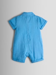 JoJo Maman Bébé Blue Safari Printed Cheesecloth Romper - Image 2 of 3