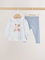 White/Blue Bear Baby T-Shirt And Leggings 2 Piece Set (0mths-2yrs) - Image 1 of 10