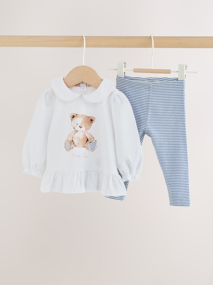 White/Blue Bear Baby T-Shirt And Leggings 2 Piece Set (0mths-2yrs) - Image 1 of 10