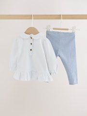 White/Blue Bear Baby T-Shirt And Leggings 2 Piece Set (0mths-2yrs) - Image 4 of 10
