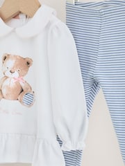 White/Blue Bear Baby T-Shirt And Leggings 2 Piece Set (0mths-2yrs) - Image 6 of 10