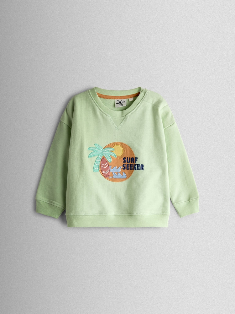 JoJo Maman Bébé Sage Green Surf Seeker Appliqué Sweatshirt - Image 1 of 3