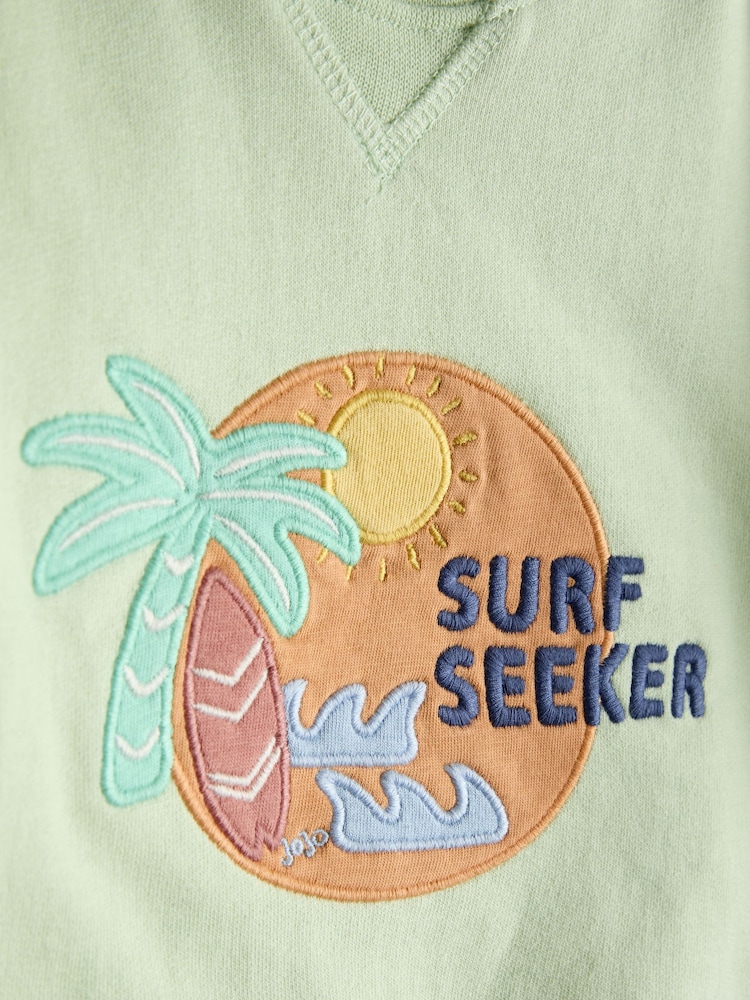 JoJo Maman Bébé Sage Green Surf Seeker Appliqué Sweatshirt - Image 3 of 3