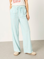 FatFace Lola Teal Blue Stripe Wide Leg Pyjama Bottoms - Image 1 of 6
