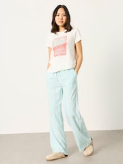 FatFace Lola Teal Blue Stripe Wide Leg Pyjama Bottoms - Image 5 of 6