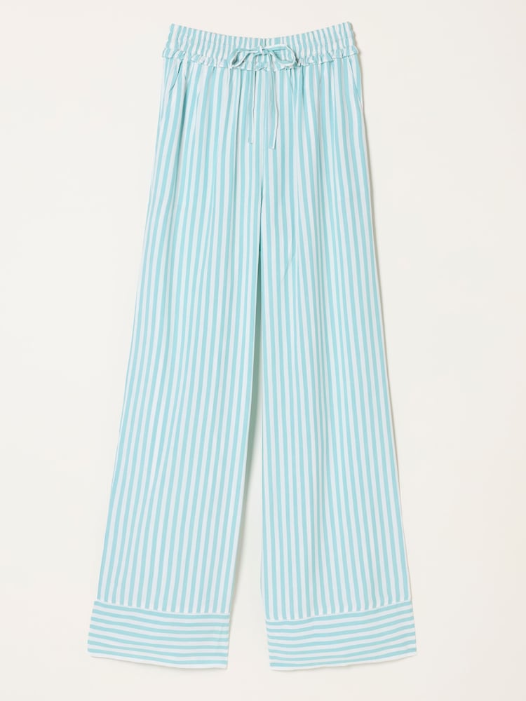 FatFace Lola Teal Blue Stripe Wide Leg Pyjama Bottoms - Image 6 of 6