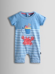 JoJo Maman Bébé Light Blue Crab Character Appliqué Romper - Image 1 of 3
