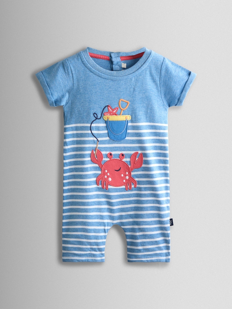 JoJo Maman Bébé Light Blue Crab Character Appliqué Romper - Image 1 of 3