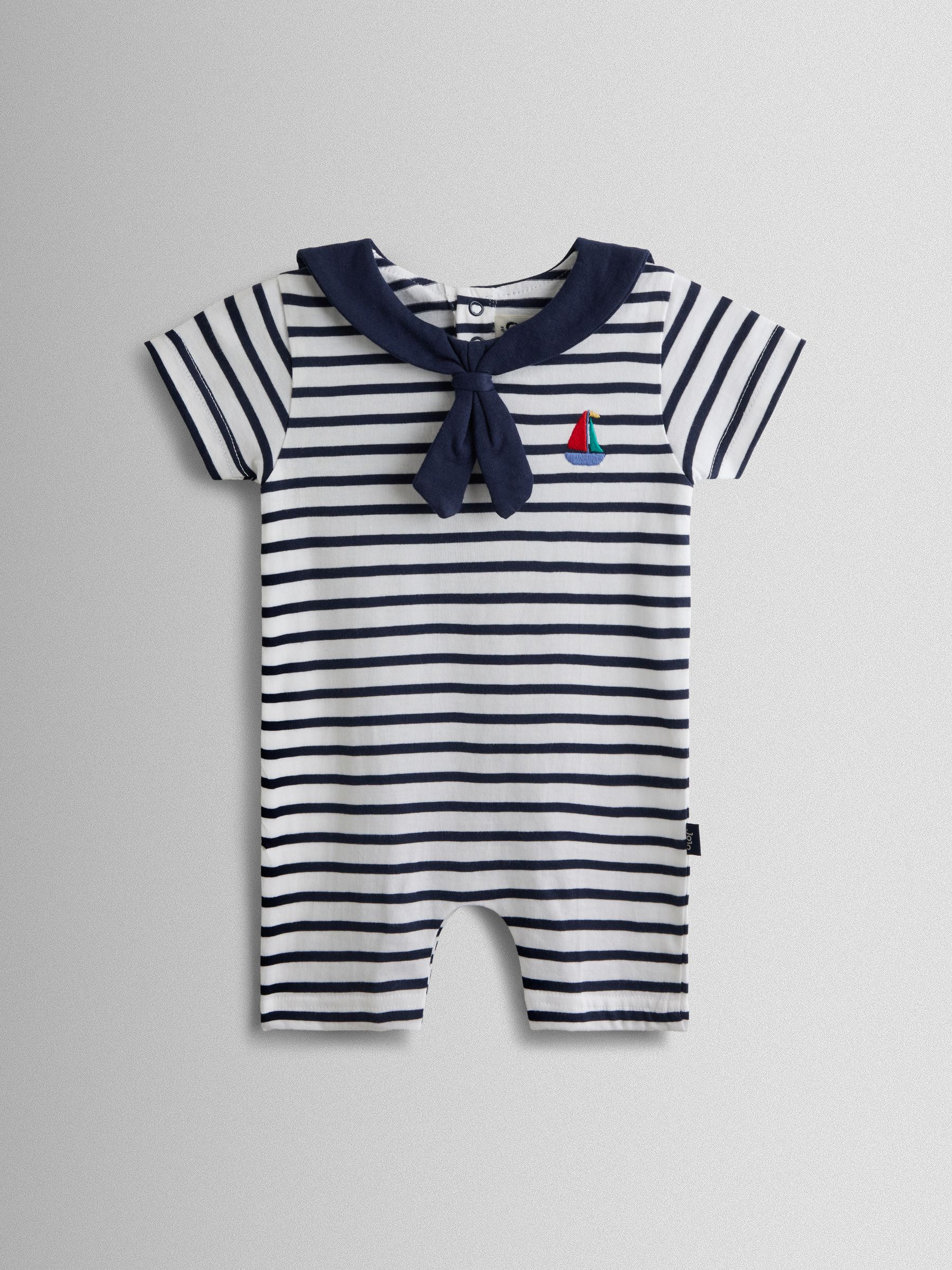 Jojo Maman Bébé Blue Navy Sailor Collar Stripe Romper