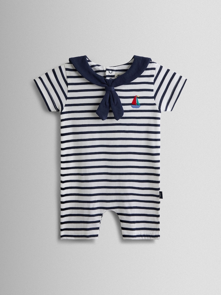 JoJo Maman Bébé Sailor Collar Stripe Romper - Imaginea 1 din 4