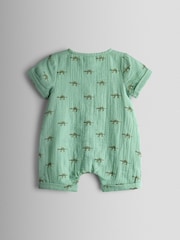 JoJo Maman Bébé Khaki Green Dino Printed Cheesecloth Romper - Image 2 of 3