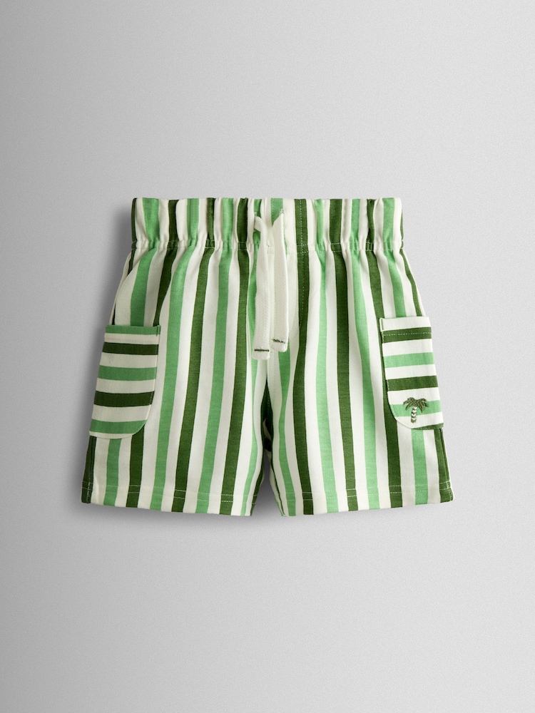 JoJo Maman Bébé Green 2-Pack Stripe & Plain Shorts - Image 2 of 7