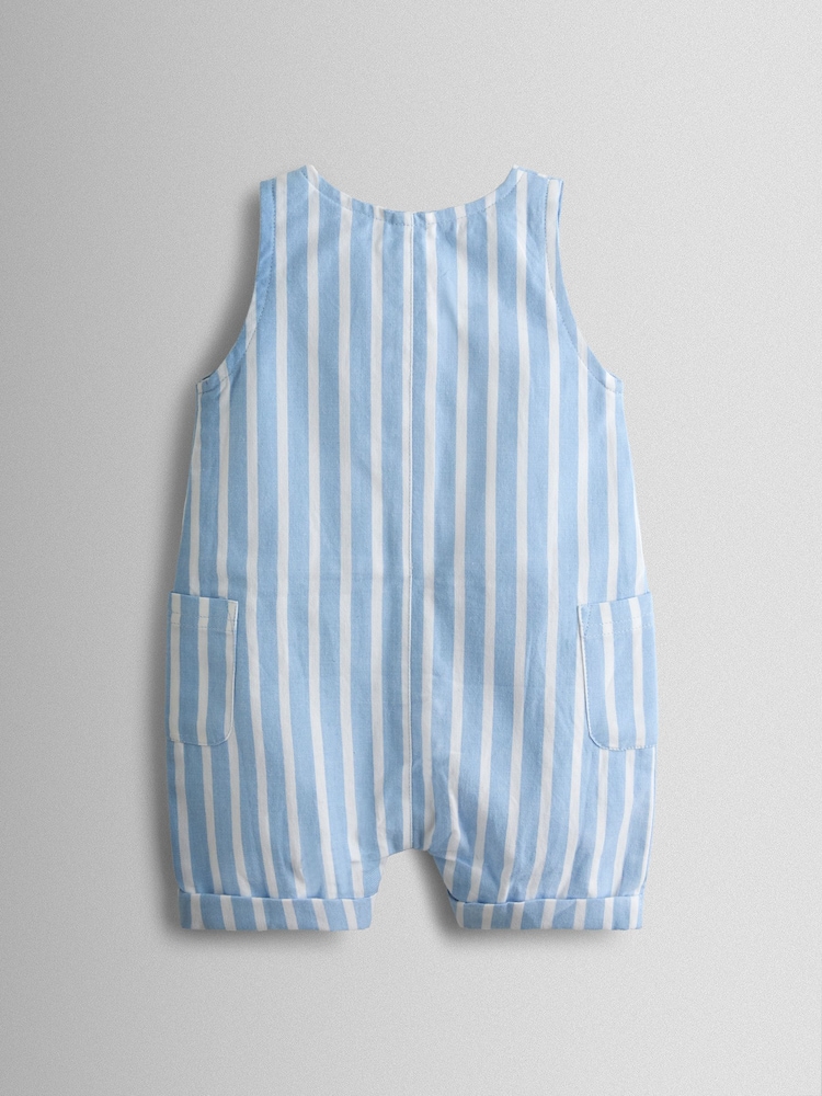 JoJo Maman Bébé Blue Button Front Stripe Romper - Image 2 of 4