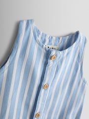 JoJo Maman Bébé Blue Button Front Stripe Romper - Image 3 of 4