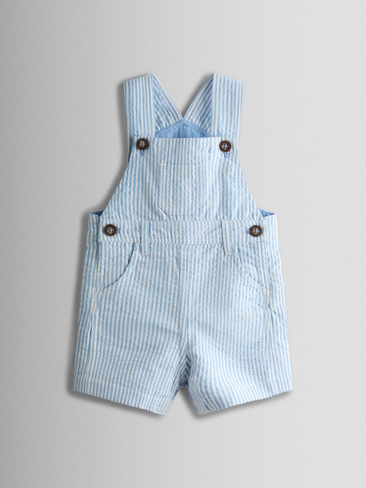 JoJo Maman Bébé Blue Seersucker Stripe Dungarees - Image 1 of 3