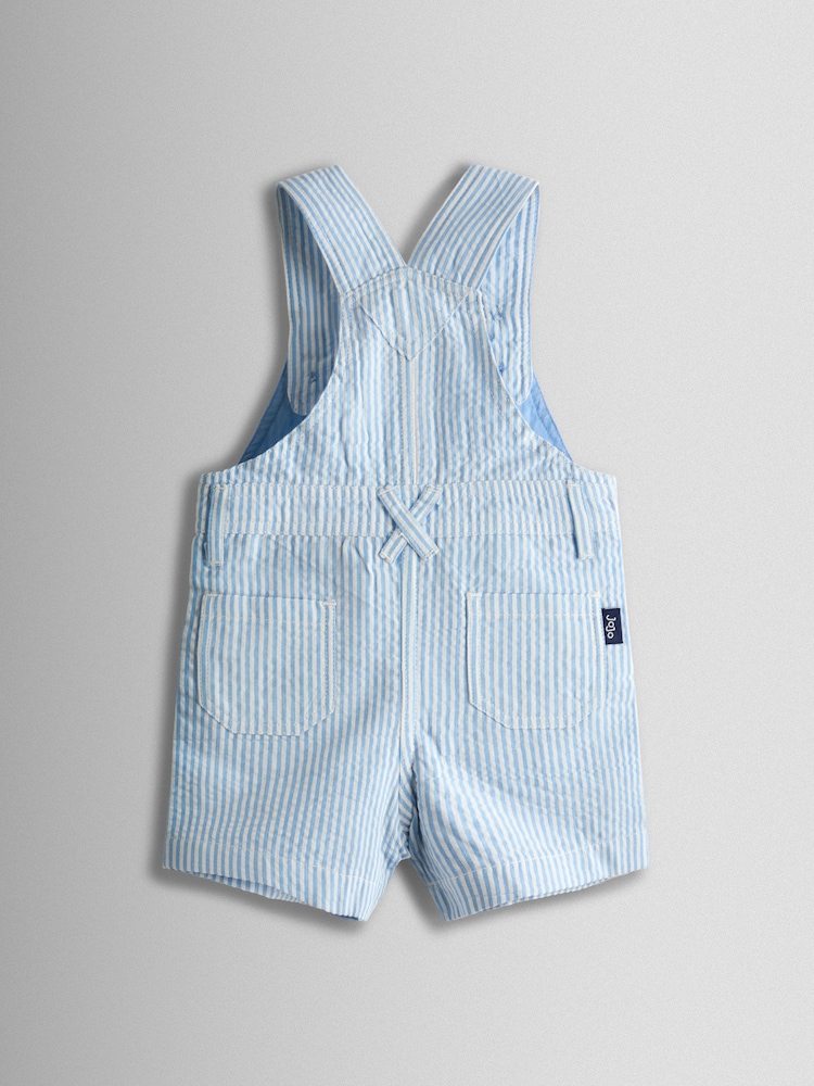 JoJo Maman Bébé Blue Seersucker Stripe Dungarees - Image 2 of 3