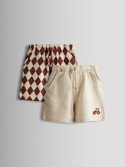 JoJo Maman Bébé Natural 2-Pack Checkerboard & Plain Shorts - Image 1 of 7