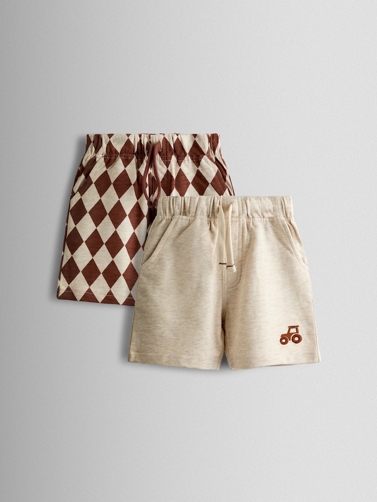 JoJo Maman Bébé Natural 2-Pack Checkerboard & Plain Shorts - Image 1 of 7