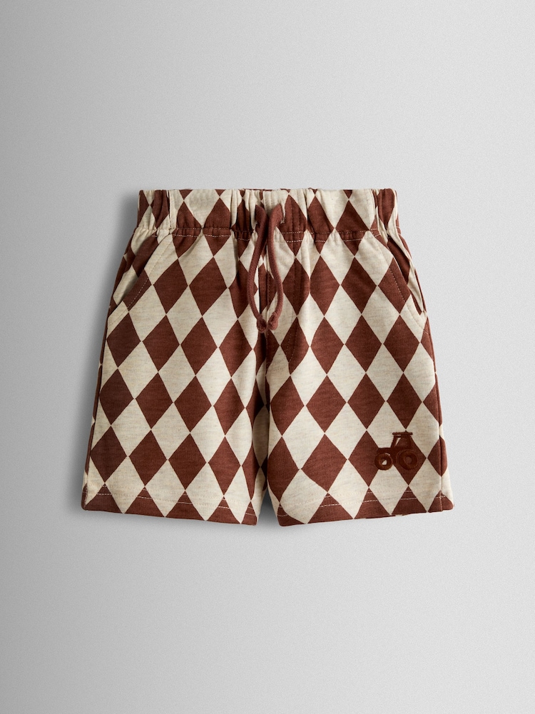 JoJo Maman Bébé Natural 2-Pack Checkerboard & Plain Shorts - Image 2 of 7