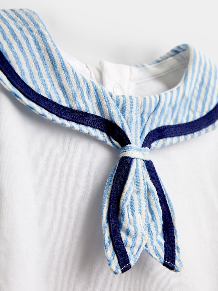 JoJo Maman Bébé White Sailor Collar Bodysuit - Image 4 of 4 JoJo Maman Bébé White Sailor Collar Bodysuit - Image 4 of 4
