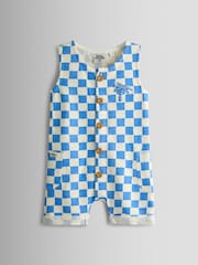 JoJo Maman Bébé Light Blue Checkerboard Button Through Romper - Image 1 of 3