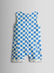 JoJo Maman Bébé Light Blue Checkerboard Button Through Romper - Image 2 of 3