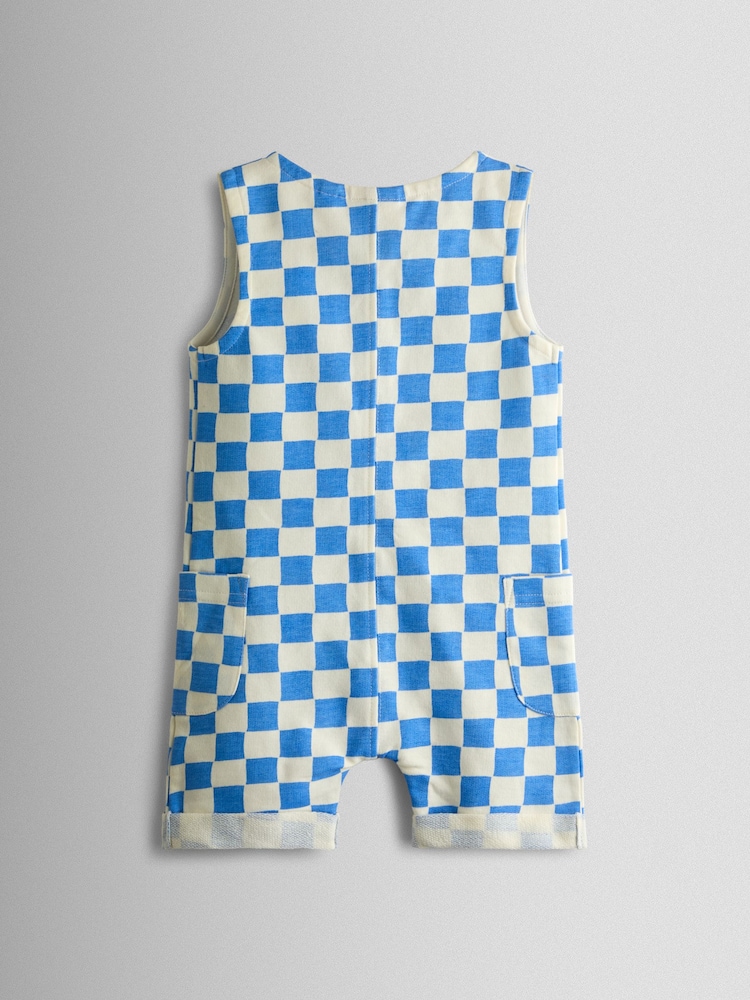 JoJo Maman Bébé Light Blue Checkerboard Button Through Romper - Image 2 of 3