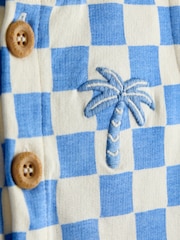 JoJo Maman Bébé Light Blue Checkerboard Button Through Romper - Image 3 of 3