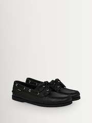 G.H.Bass Black Textured Leather Jetty II Boater 2-Eye Shoes - Image 2 of 6