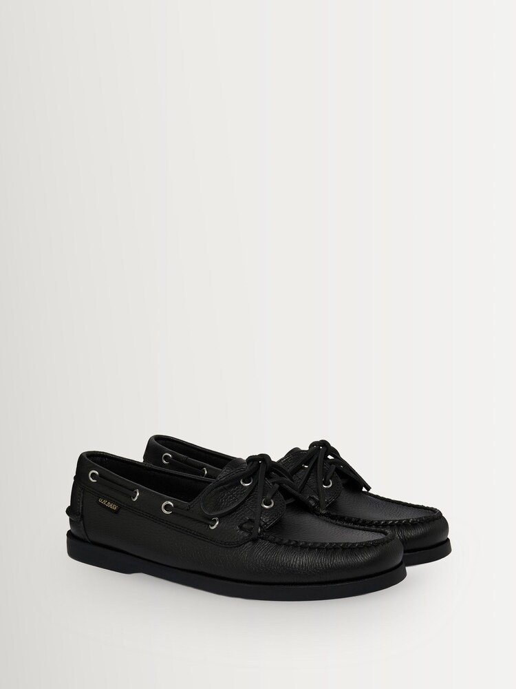 G.H.Bass Black Textured Leather Jetty II Boater 2-Eye Shoes - Image 2 of 6