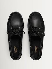 G.H.Bass Black Textured Leather Jetty II Boater 2-Eye Shoes - Image 4 of 6