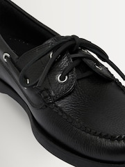 G.H.Bass Black Textured Leather Jetty II Boater 2-Eye Shoes - Image 6 of 6