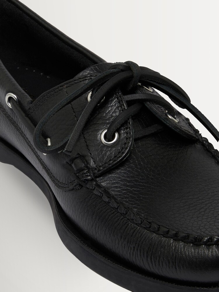 G.H.Bass Black Textured Leather Jetty II Boater 2-Eye Shoes - Image 6 of 6