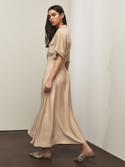 Stone Short Sleeve Utility Midi Dress - Image 1 of 6