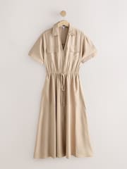 Stone Short Sleeve Utility Midi Dress - Image 4 of 6