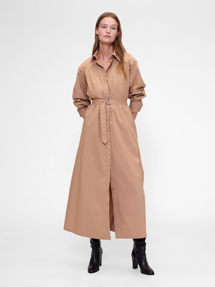 Gap GapStudio Beige Poplin Belted Oversized Maxi Shirt Dress - Image 1 of 5 Gap GapStudio Beige Poplin Belted Oversized Maxi Shirt Dress - Image 1 of 5