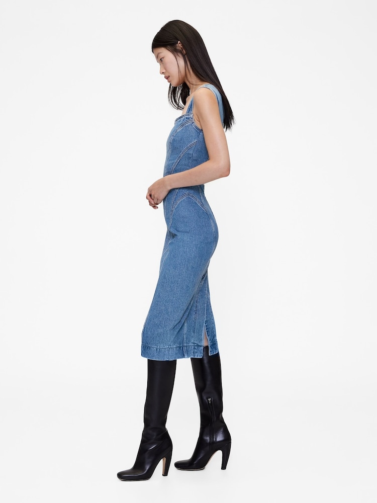 gapstudio seamed denim dress GapStudio Seamed Denim Midi Dress at MarketFair Shoppes in Princeton, NJ