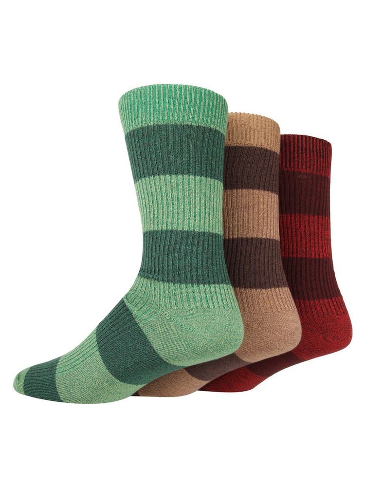 Glenmuir Green Multi Stripe Leisure Socks 3 pack - Image 2 of 5