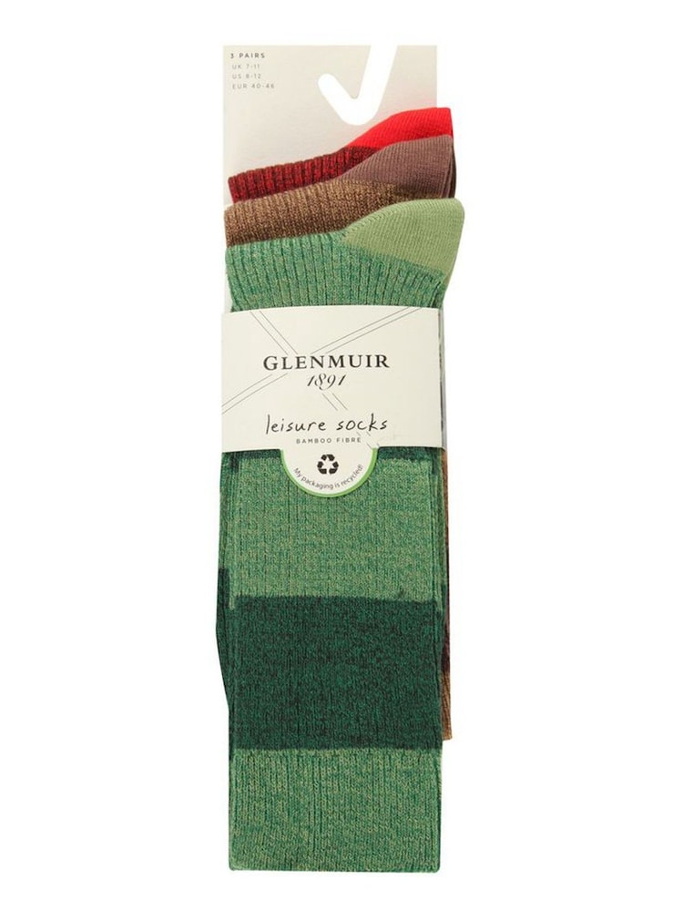 Glenmuir Green Multi Stripe Leisure Socks 3 pack - Image 5 of 5